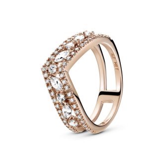 Wishbone 14k rose gold-plated ring with clear cubic zirconia
