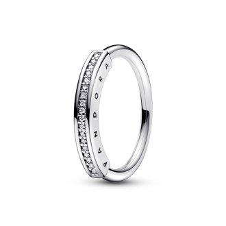Pandora logo sterling silver ring with clear cubic zirconia