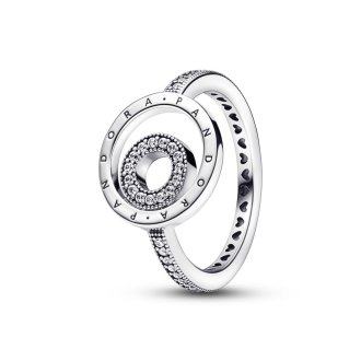 Pandora logo sterling silver ring with clear cubic zirconia