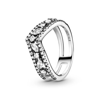 Wishbone sterling silver ring with clear cubic zirconia