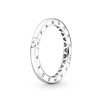 Pandora logo sterling silver ring with clear cubic zirconia