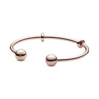 14k Rose gold-plated open bangle with silicone stoppers and interchangeable end caps