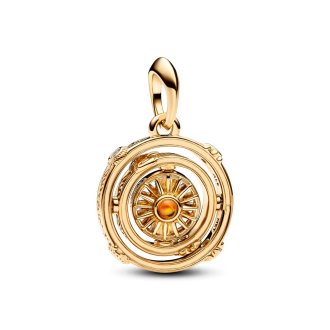 Game of Thrones spinning Astrolabe 14k gold-plated dangle with honey coloured crystal and clear cubic zirconia