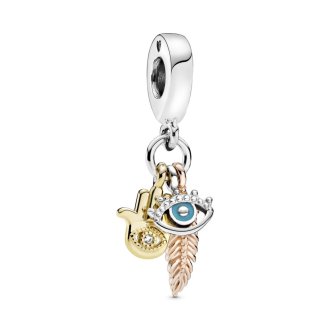 Varëse me pjesë të vogla dekoruese në formë të pendës shpirtërore dhe syrit që sheh gjithçka, Hamsa