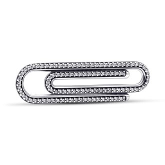 Paper clip sterling silver link with clear cubic zirconia