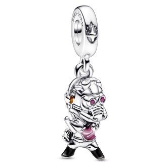 Marvel Star Lord sterling silver dangle with red cubic zirconia, transparent red, black and orange enamel