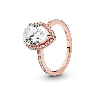 14k Rose gold-plated ring with clear cubic zirconia