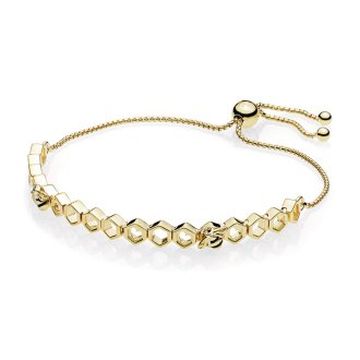 Bee and honeycomb PANDORA Shine bracelet with black enamel