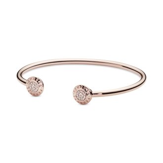 PANDORA Rose logo open bangle with clear cubic zirconia