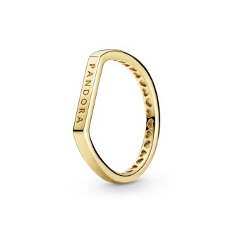 Pandora logo thin bar 14k gold-plated ring