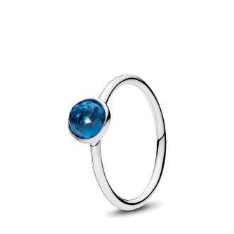 December birthstone silver ring with London blue crystal, 6 mm