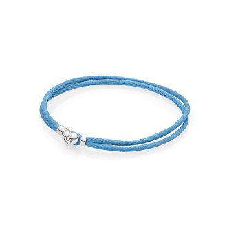 Silver double fabric cord bracelet, turquoise