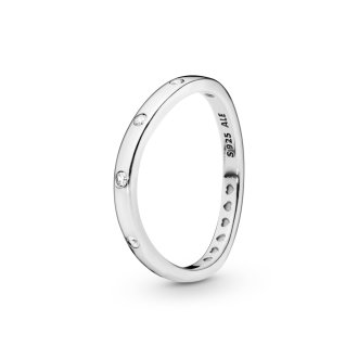 Curved silver ring with clear cubic zirconia