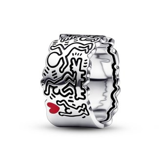 Keith Haring sterling silver ring with red enamel