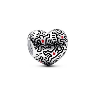 Keith Haring heart sterling silver charm with red enamel