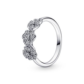 Pansy sterling silver ring with clear cubic zirconia
