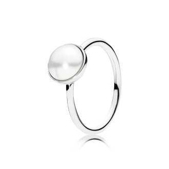 Silver ring with white crystal pearl, 8 mm