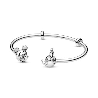 Disney open silver bangle with silicone stoppers and Mickey & Minnie interchangeable end caps