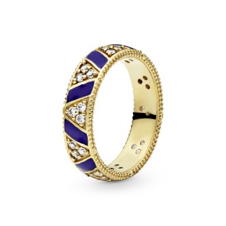 Pandora Shine ring with clear cubic zirconia and blue enamel