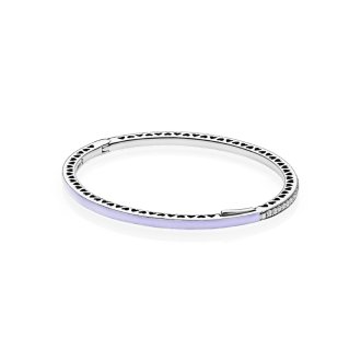 Silver bangle with purple enamel and clear cubic zirconia
