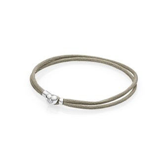 Silver double fabric cord bracelet, grey green