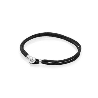 Silver double fabric cord bracelet, black