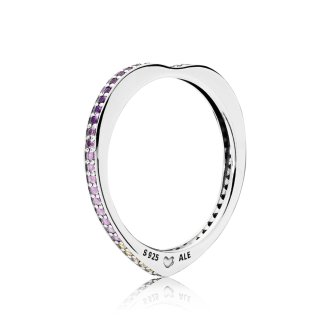 Heart silver ring with mixed colours of crystal and cubic zirconia