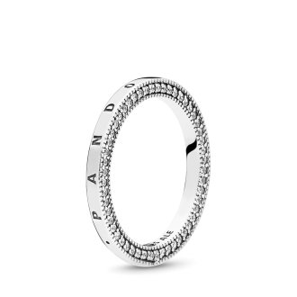 PANDORA logo silver ring with clear cubic zirconia