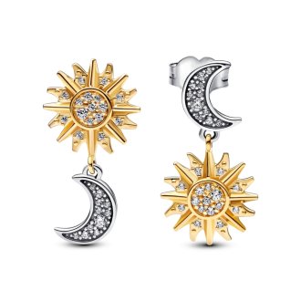 Sun and moon sterling silver and 14k gold-plated drop earrings with clear cubic zirconia