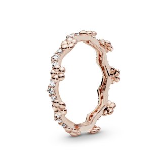 Flower Pandora Rose ring with clear cubic zirconia