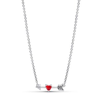 Heart arrow sterling silver pendant necklace with red Murano glass and clear cubic zirconia